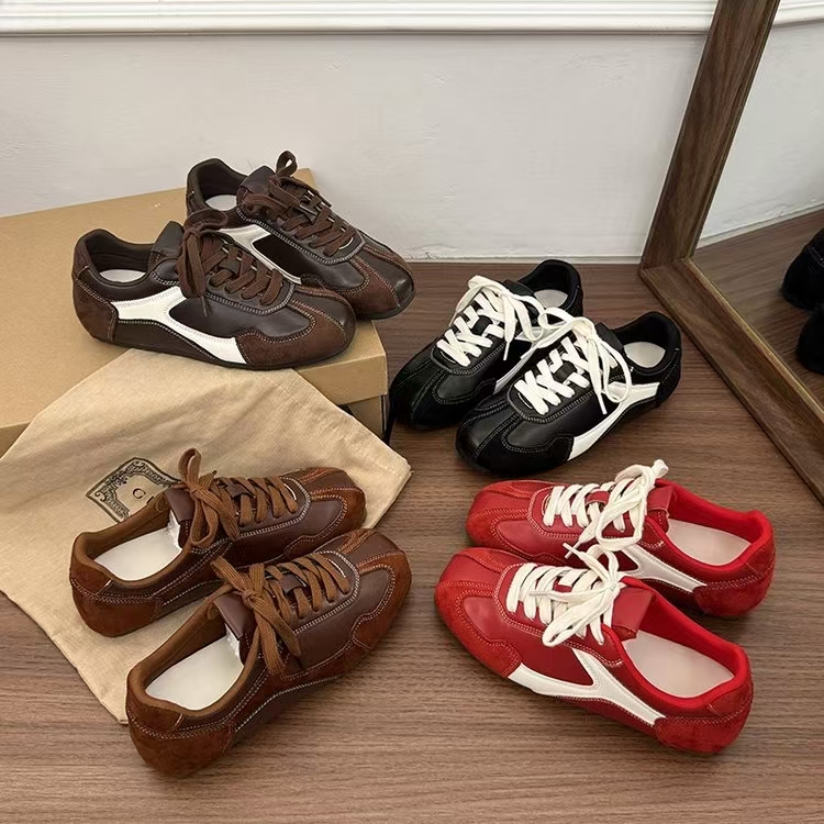 美式复古4CM拼色增高系带德训鞋时尚休闲鞋平底软底厚底单鞋