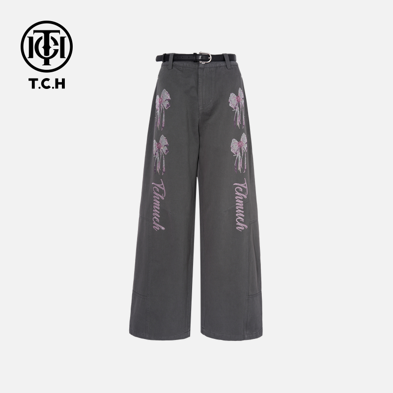 TCH私服秋款烫钻时尚休闲百搭蝴蝶结长裤女T75C20E5038轻奢tch