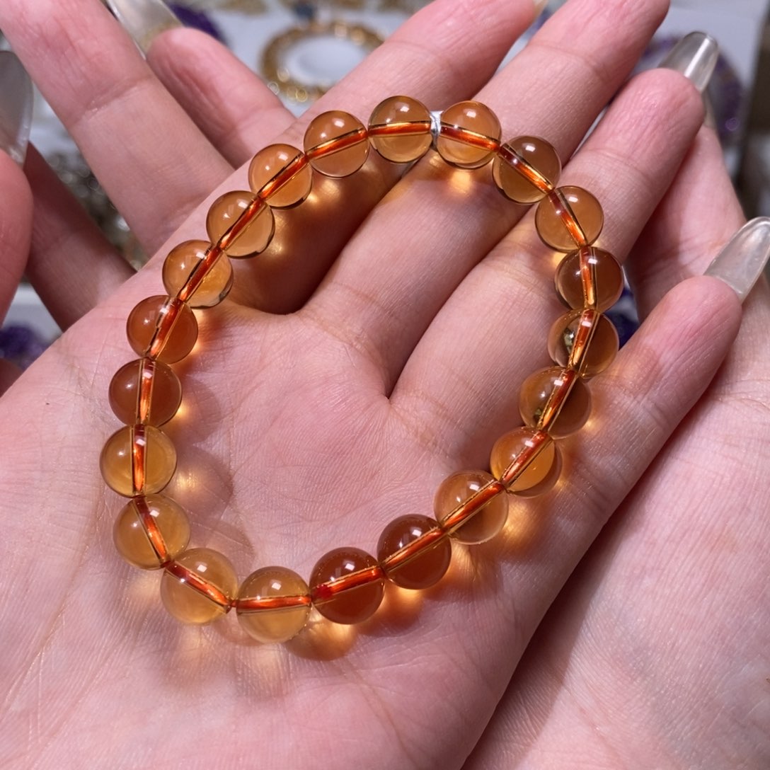 黄晶手链未镶嵌林*y巴西金黄色9m