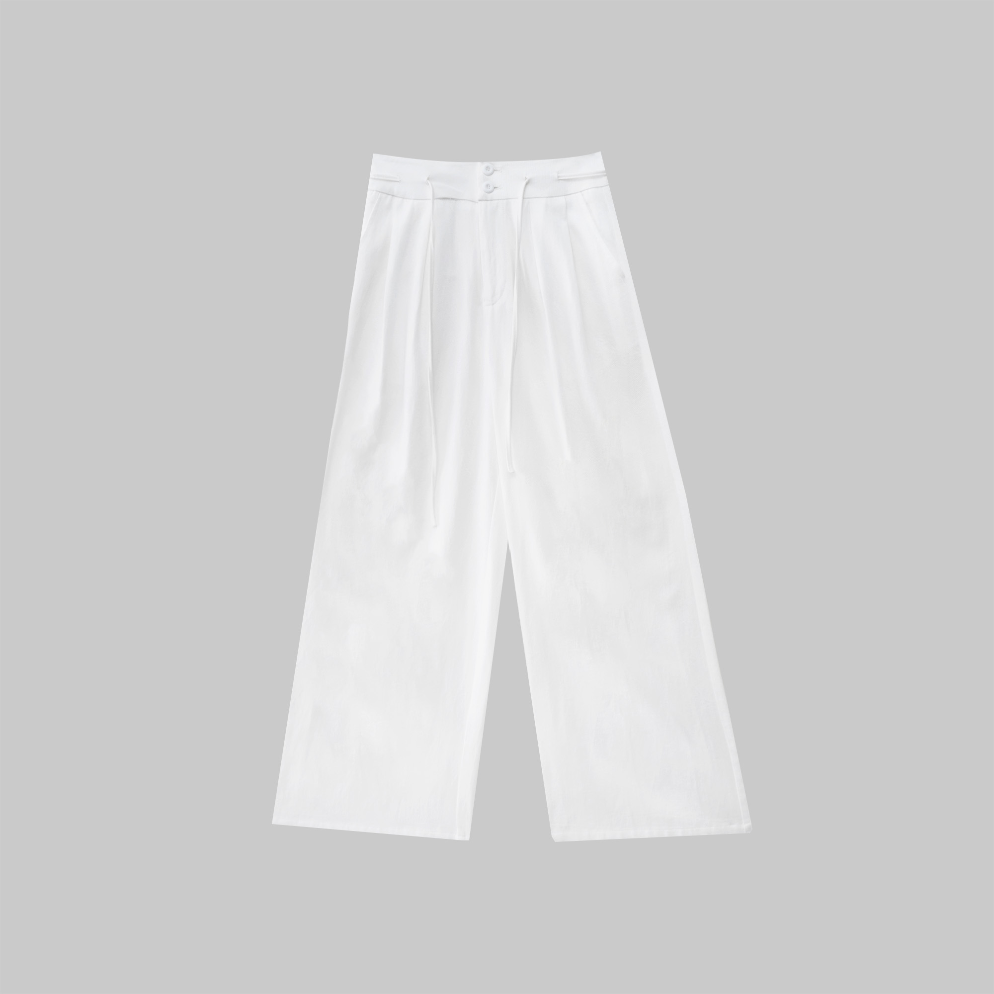【皓皓】白色 双扣抽绳 垂感简约宽松直筒裤CL87018