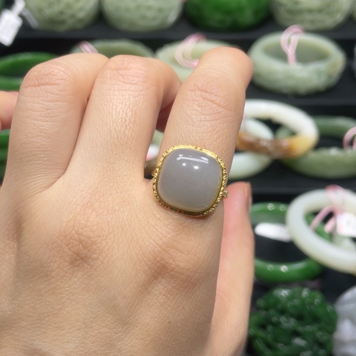 和田玉戒指银S925镶嵌