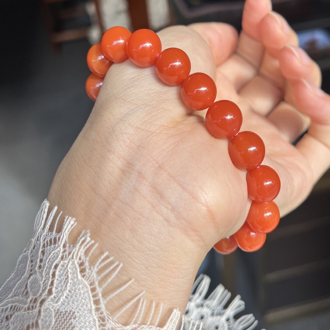 保山南红天然原矿手串单圈正阳柿子红全品无注胶无优化支持质检