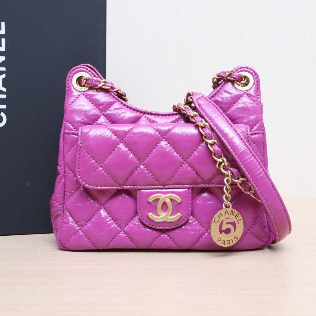 99新 Chanel/香奈儿 小花攀攀天猫精灵嬉皮包 小号紫皮革C 芯片