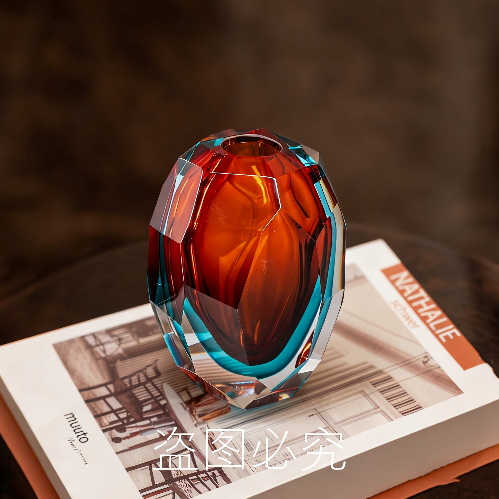 安桔美术馆【桃喜儿-香薰瓶】JY0033 水晶琉璃艺术小花器小笔筒摆件