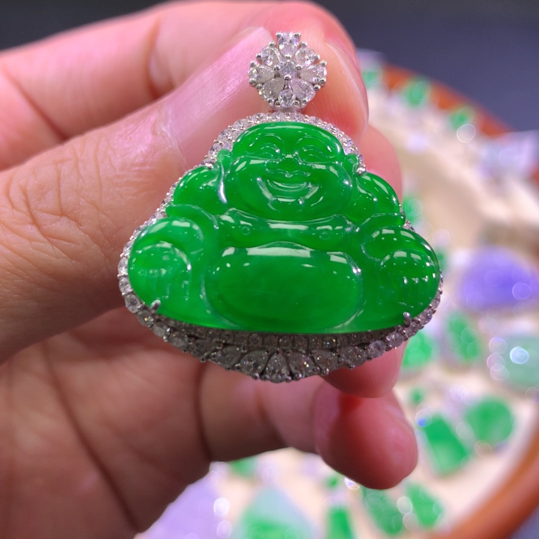 翡翠18K金镶嵌吊坠(不含链)