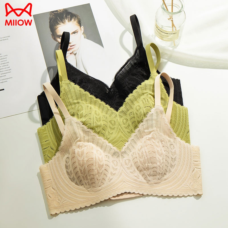猫人超薄款内衣女大胸显小无钢圈无痕舒适透气承托蕾丝聚拢文胸罩