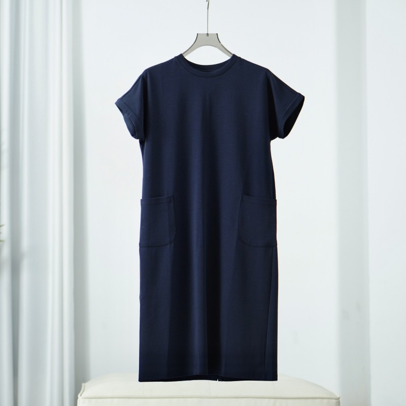 蒥系列 Y126 女装时尚撤柜短袖连衣裙藏青色3307