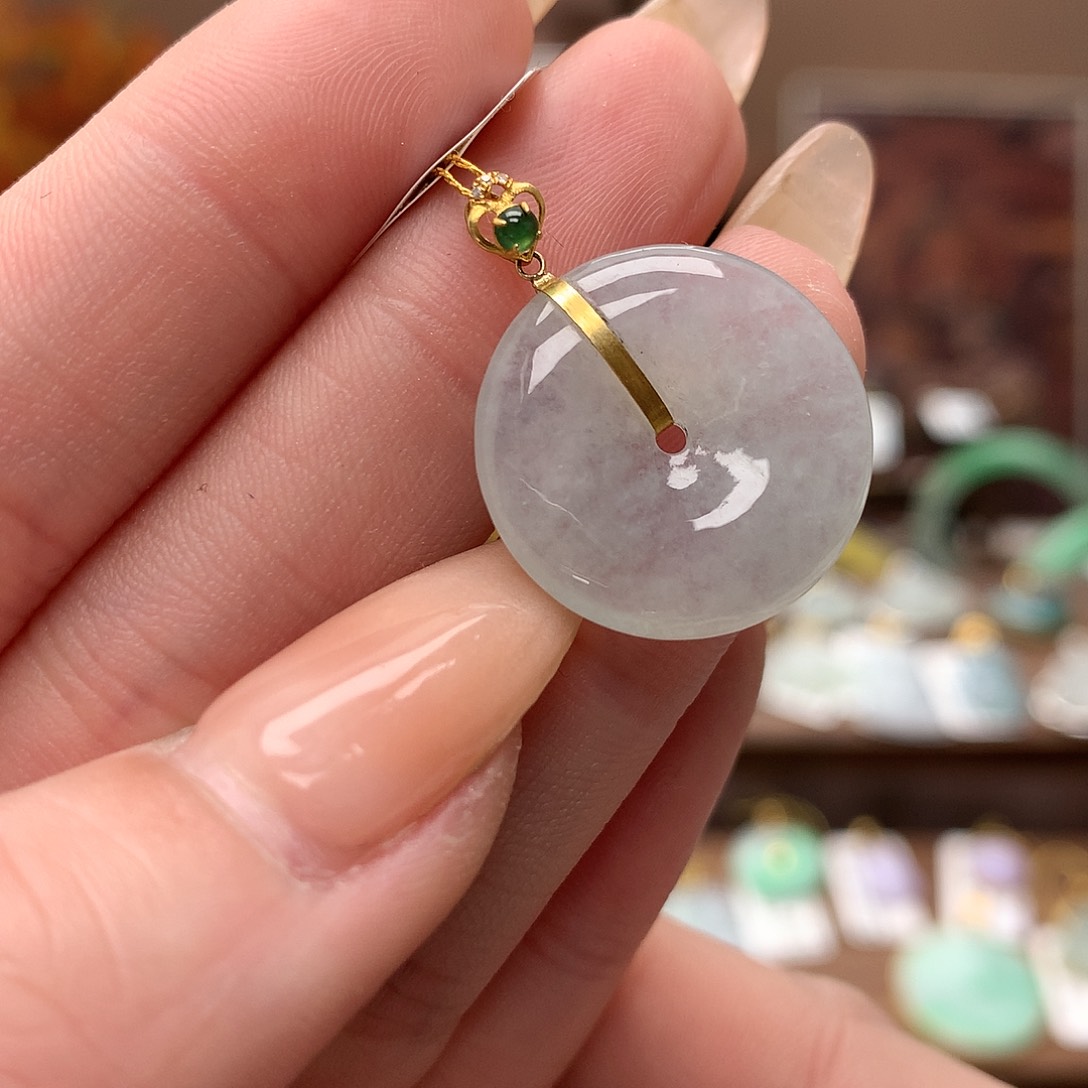 翡翠吊坠(不含链)18K金镶嵌