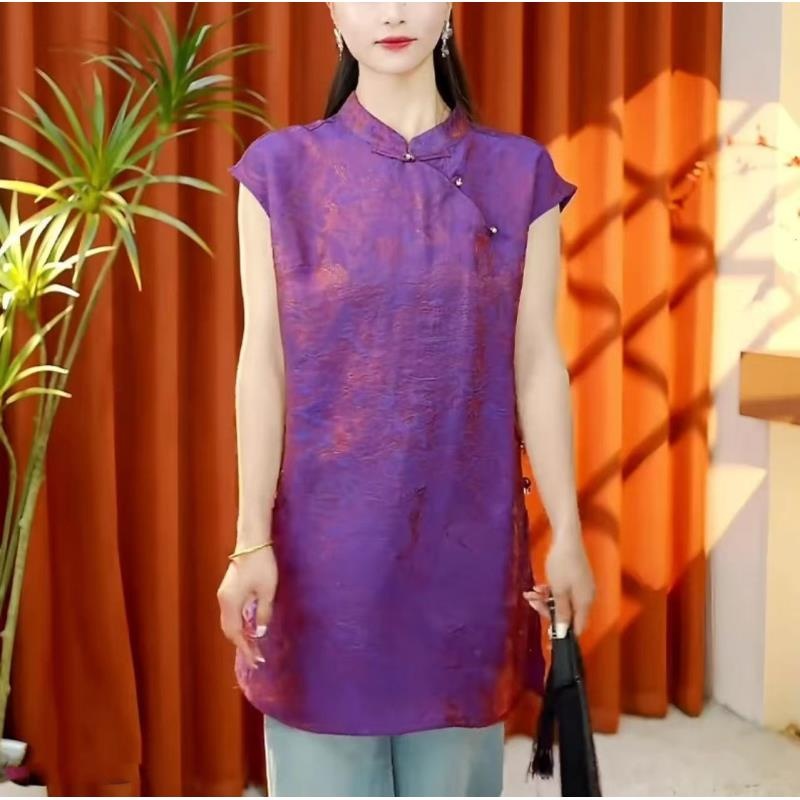 [[紫薇]新中式国风浮光锦奥黛旗袍上衣2025夏季新款别致气质背心