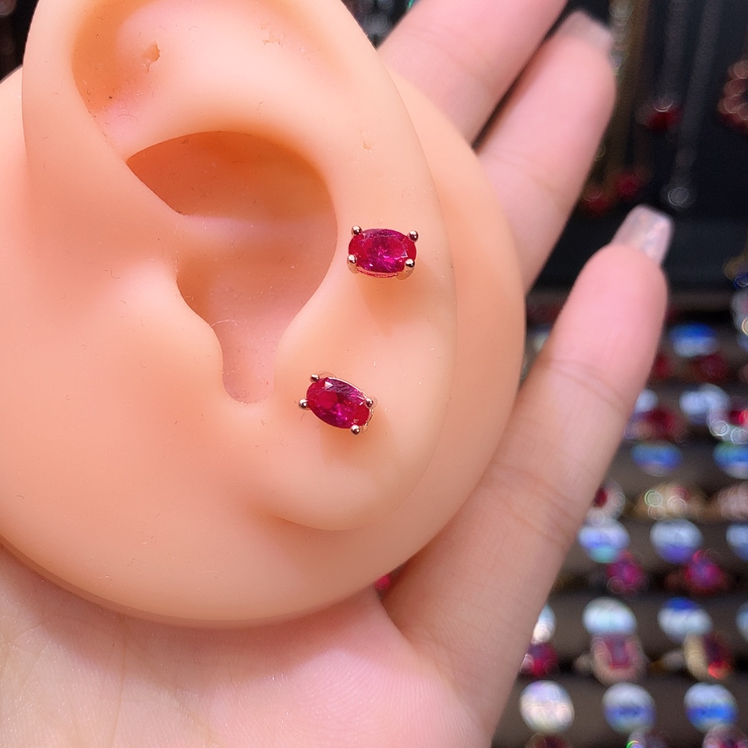 耳饰银S925镶嵌红宝石46玫瑰金