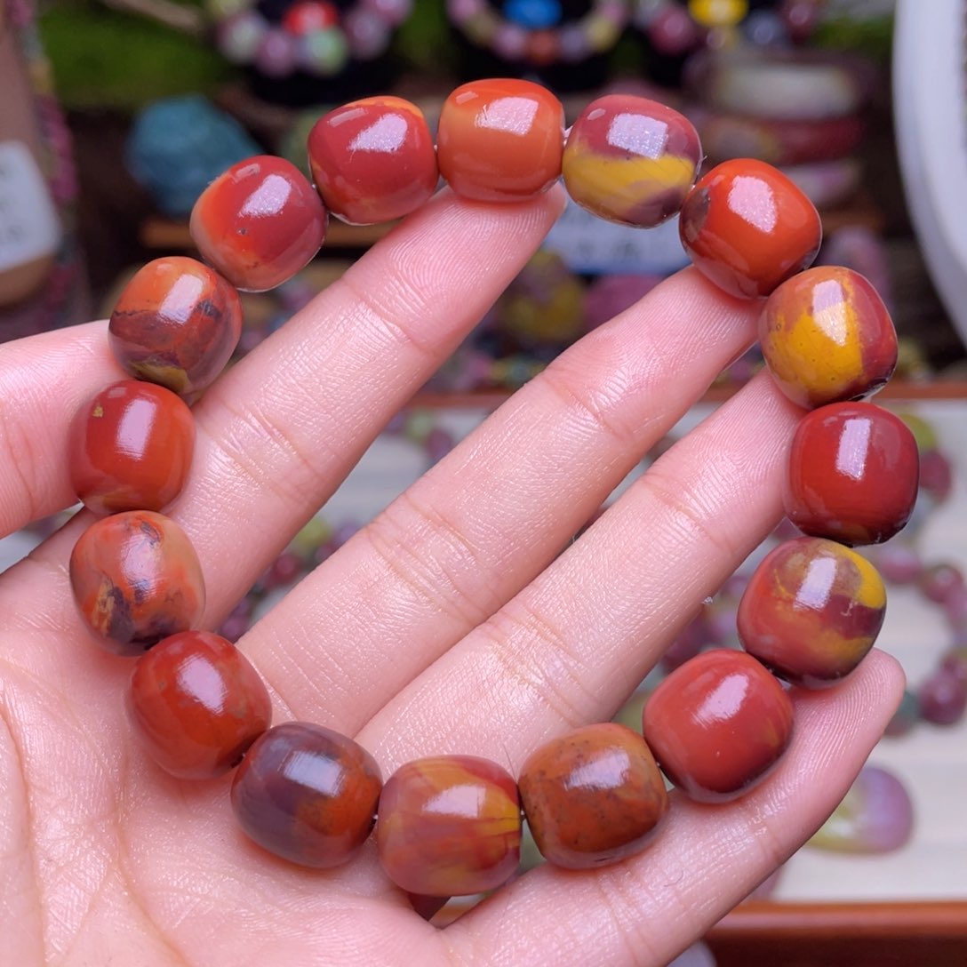 玛瑙/玉髓珠宝半成品未镶嵌心**汤盐源玛瑙铁皮包浆老型手串