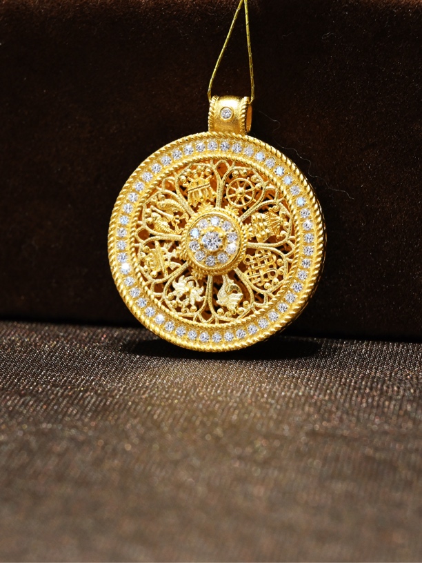 【金喜予心】黄金吊坠足金999莫桑钻古法镶嵌八宝罗盘时尚百搭