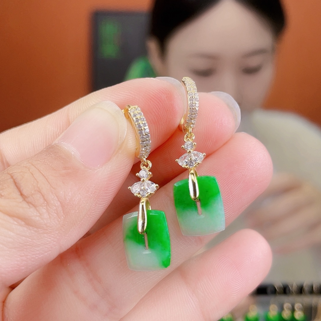 翡翠银S925镶嵌耳饰