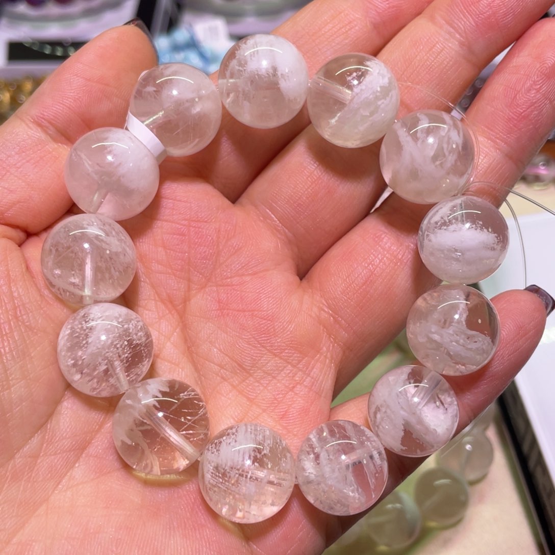 水晶手链未镶嵌16mm雪花幽灵微黄