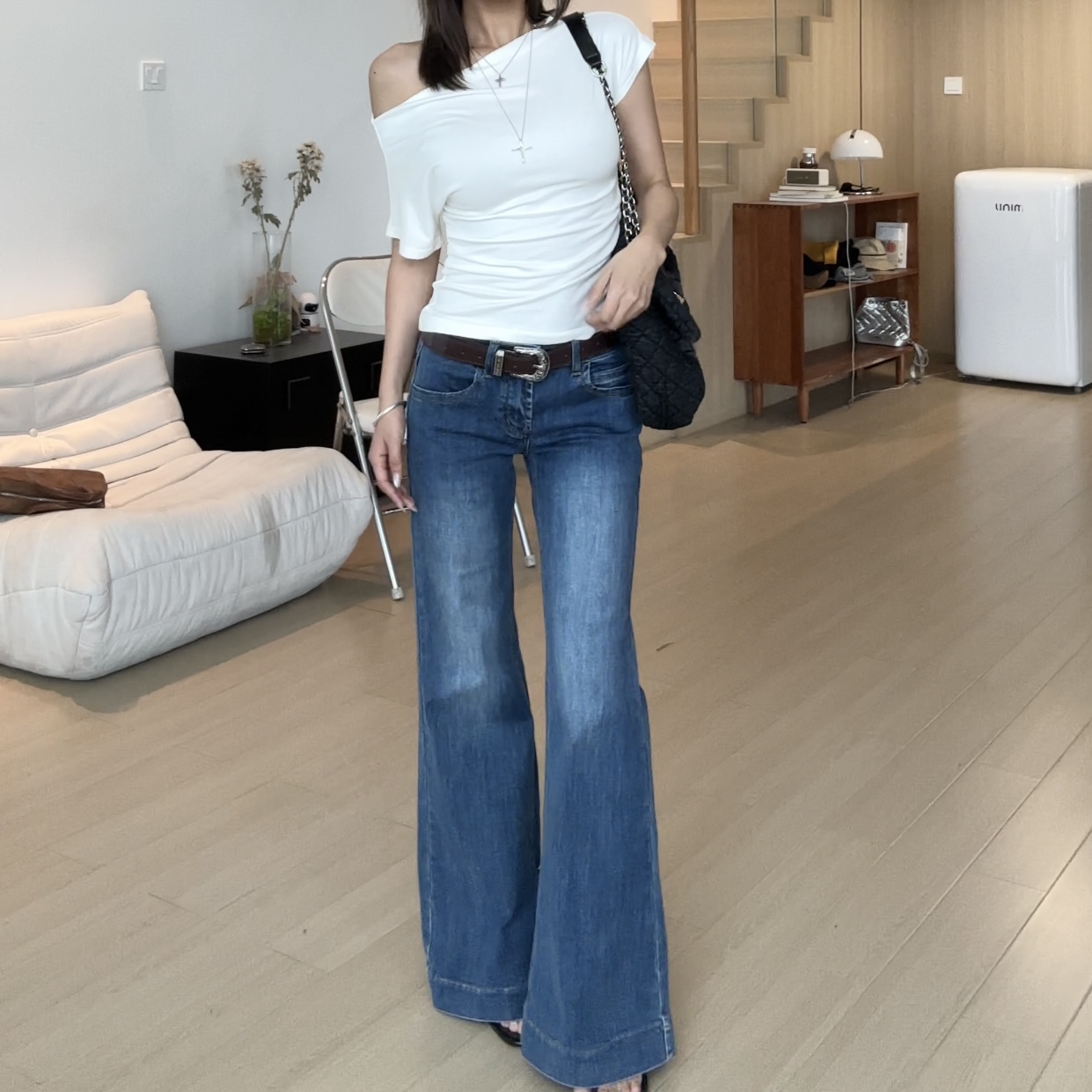 【部分现】低腰水洗微喇阔腿牛仔裤2025新款百搭显瘦长裤女Q254007