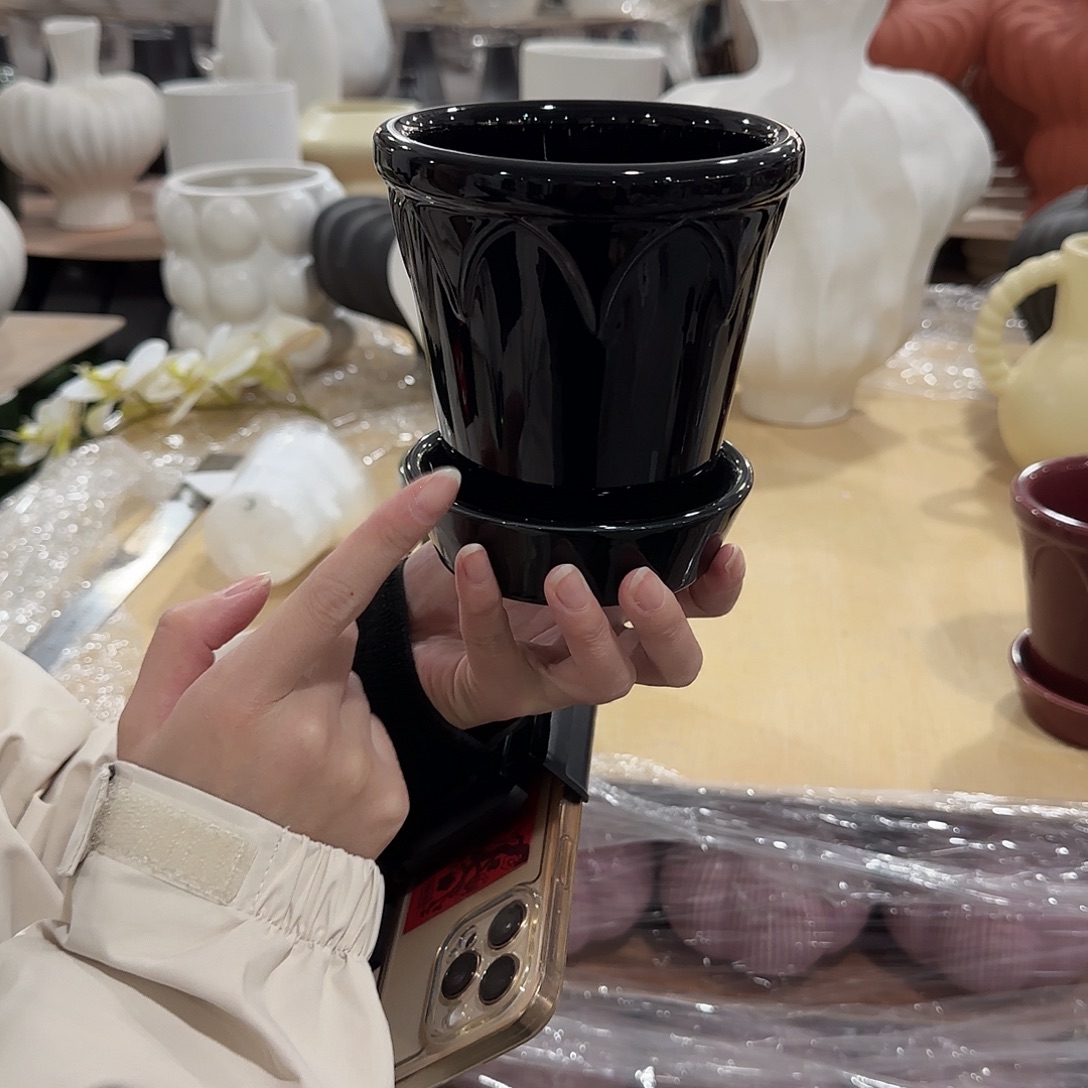 c4色釉款带托花盆花盆花盆