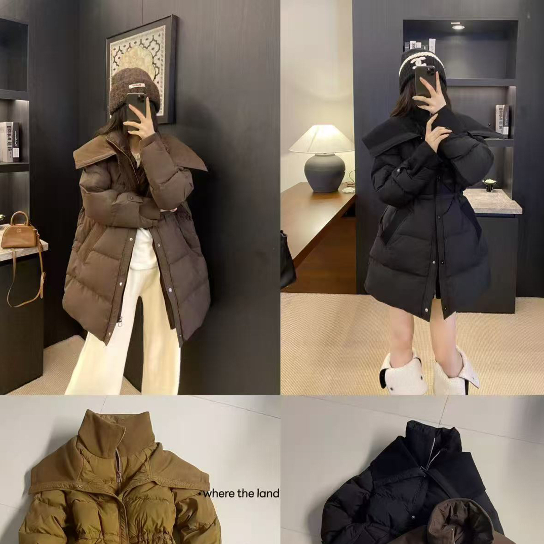 QL—8901中长款休闲风薄款女常规袖女士保暖连帽收腰羽绒服