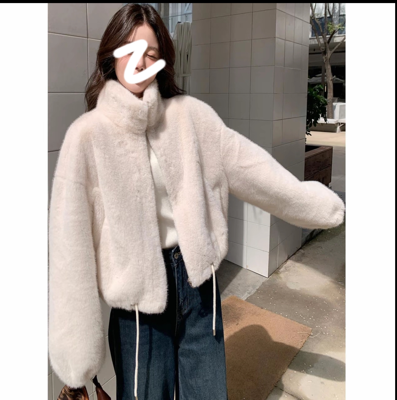 L448806-高级感韩系立领外套女2025冬季新款宽松加厚保暖开衫上衣