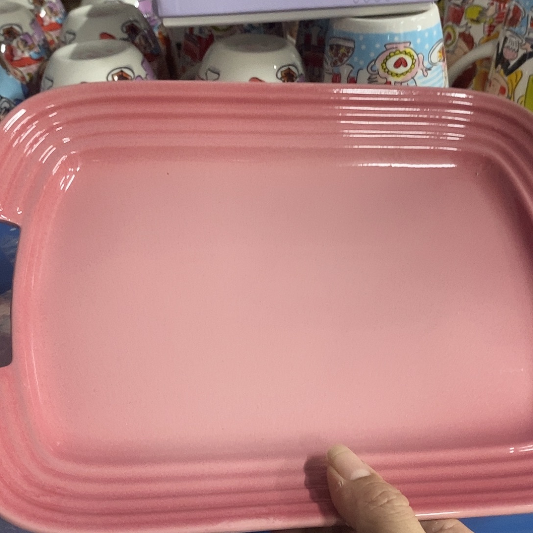 陶瓷粉色双耳拖盘