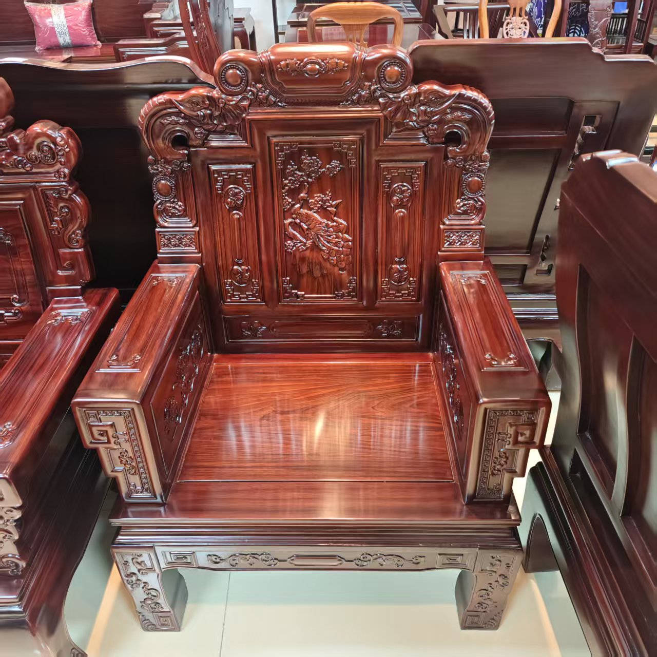 酸枝木 象头花鸟单人位