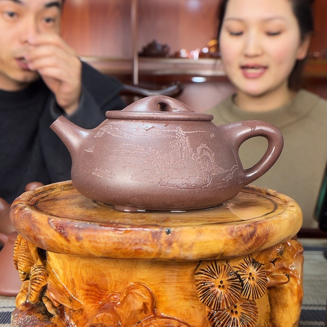 紫砂茶壶一壶李紫砂380cc桃花泥