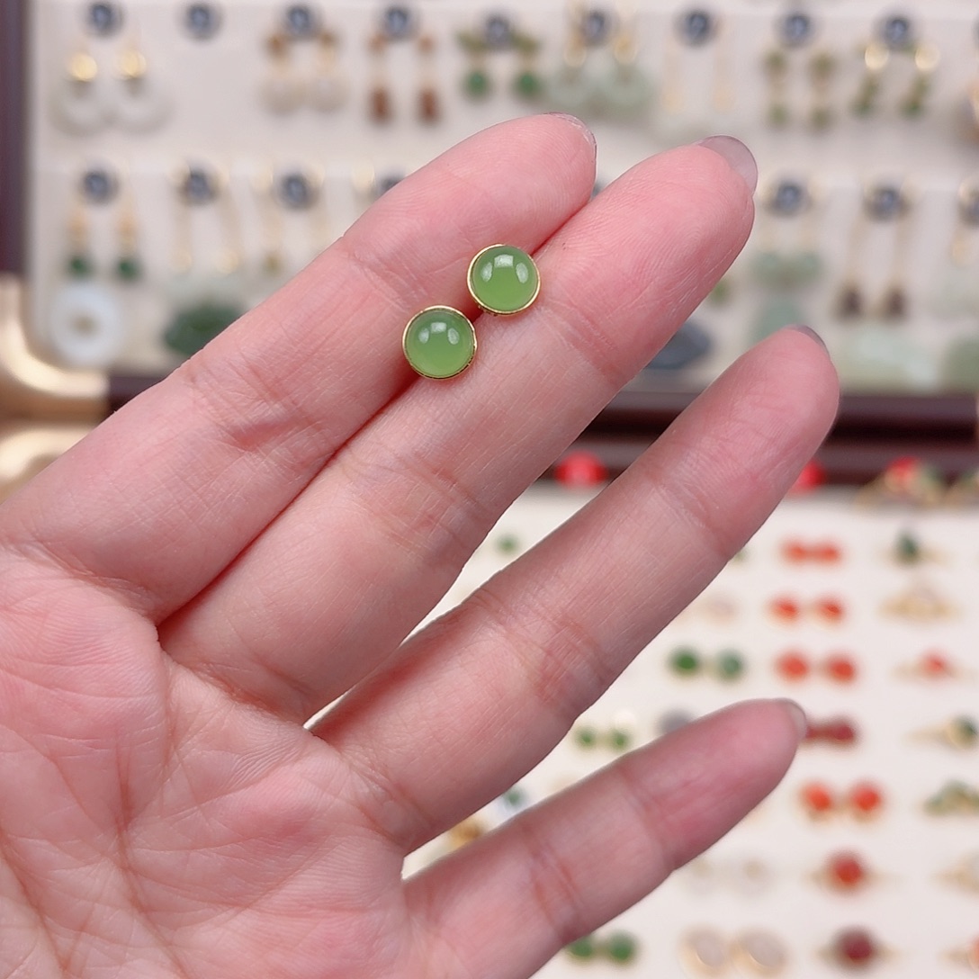 银S925镶嵌和田玉耳饰