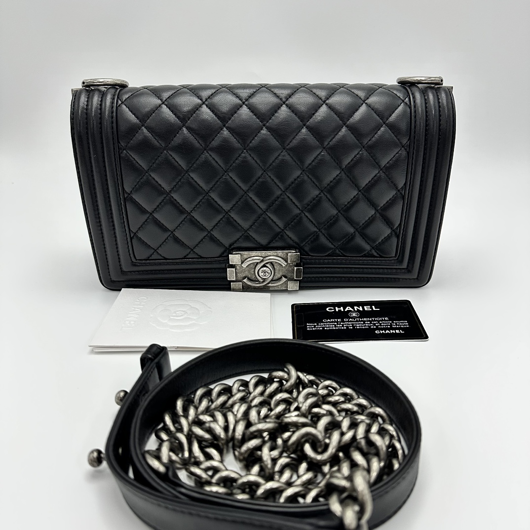 95新 Chanel/香奈儿 黑银 Leboy中号单肩斜挎包 03192