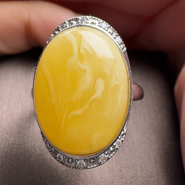 蜜蜡银S925镶嵌戒指戒指