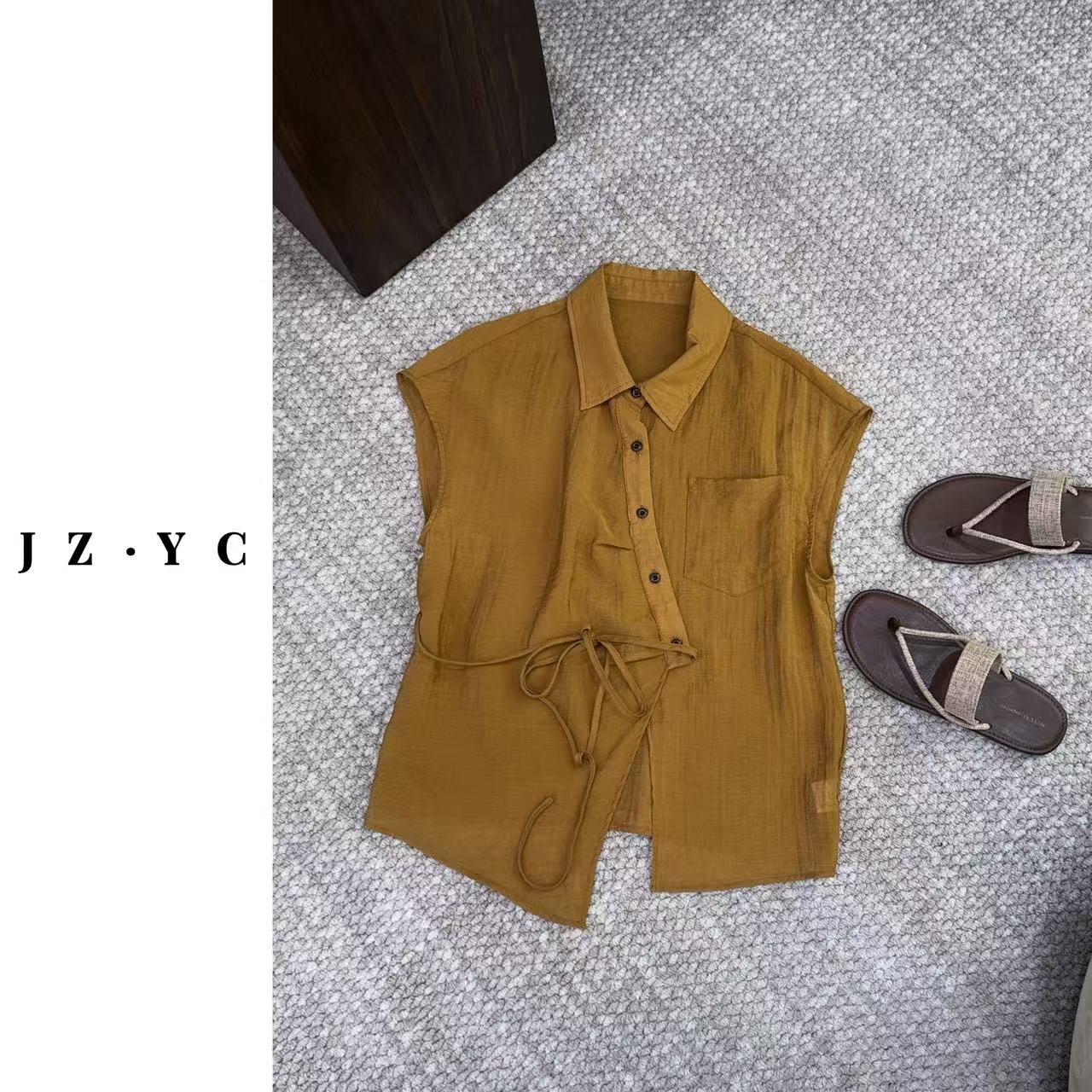 【洁子推荐】 2025夏季新款256352韩系不规则系带衬衫JZYC256352