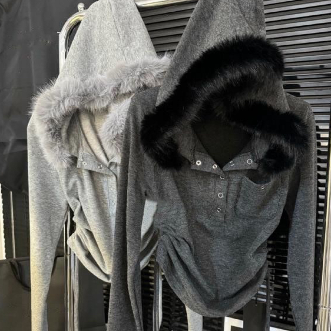 大码时尚韩版辣妹连帽长袖T恤女冬季加绒毛领修身显瘦外套上衣潮