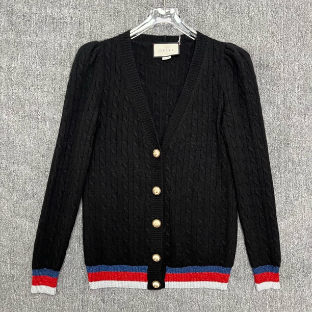 99新 GUCCI/古驰 撞色条纹单排扣山羊绒开衫/M码/99新/13544