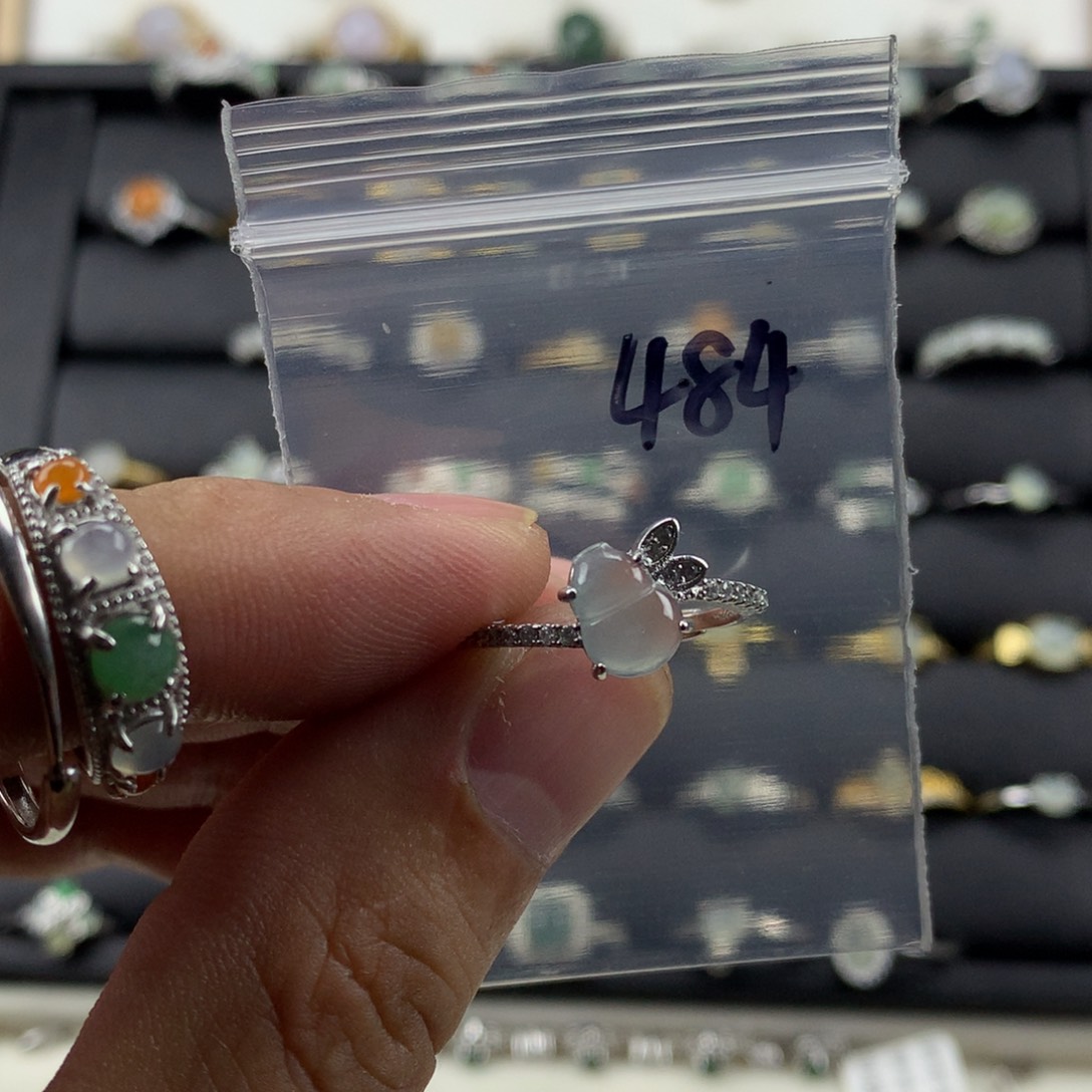 ****a翡翠银S925镀金镶嵌戒指484