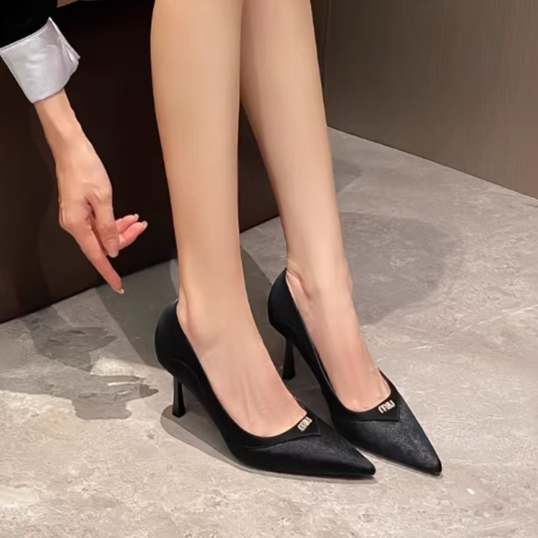 815-2/115  法式拼接尖头高跟鞋女细跟性感气质浅口一脚蹬显瘦