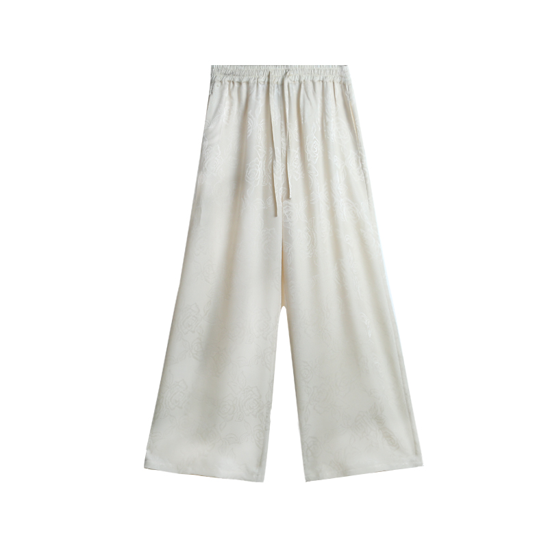 21姆米玫瑰纹满桑真丝提花桑波段香云纱松紧腰直筒裤12379-33-34