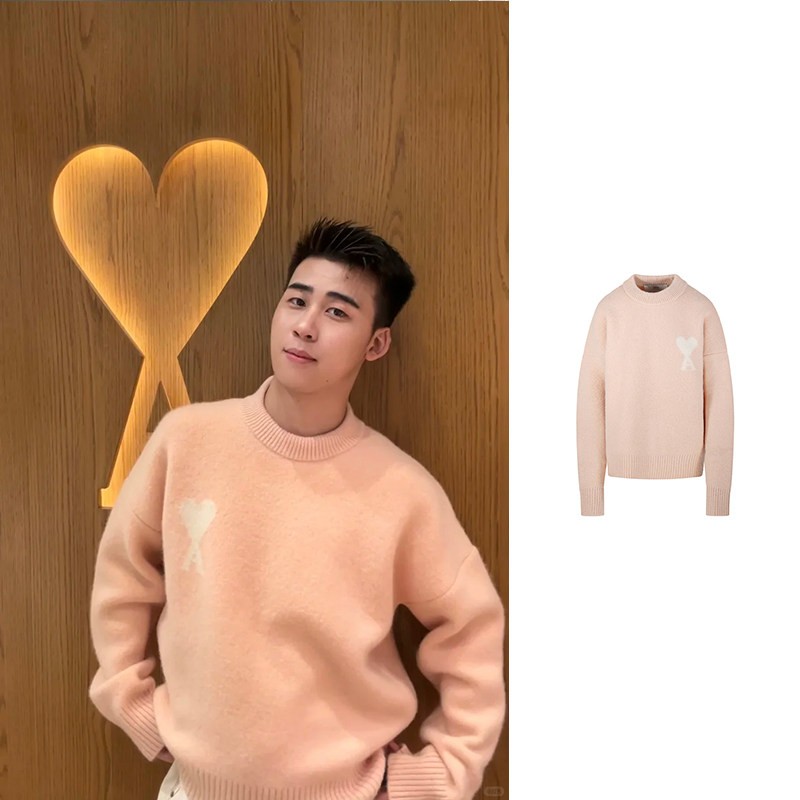 未使用 AMIPARIS 粉色爱心羊驼毛混纺毛衣 UKS836-KN0135-6807