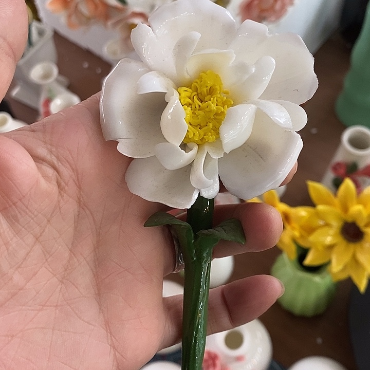 瓷片纯手工陶瓷花摆件