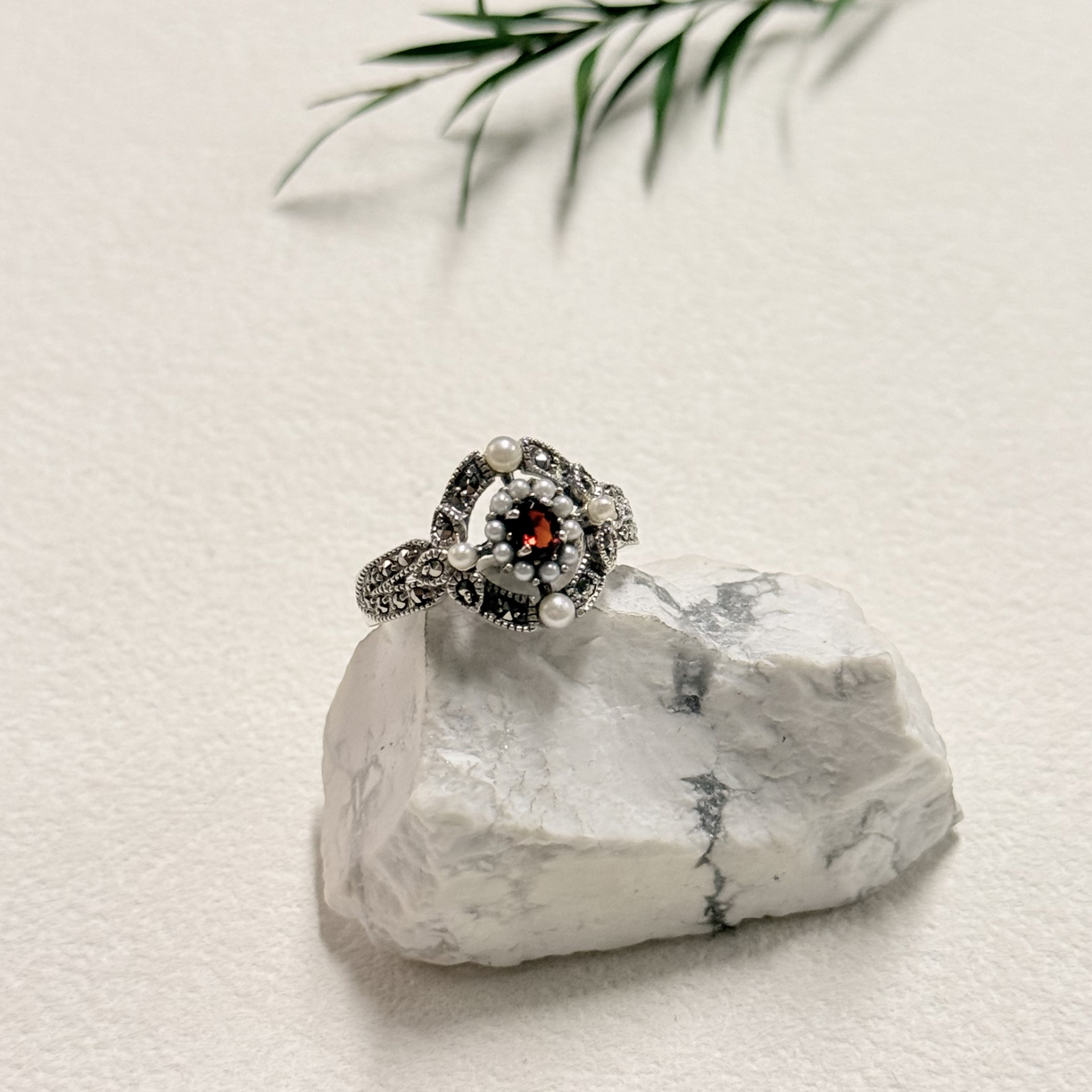 【六六中古】孤品石榴石淡水珍珠s925戒指ty3309港15欧54