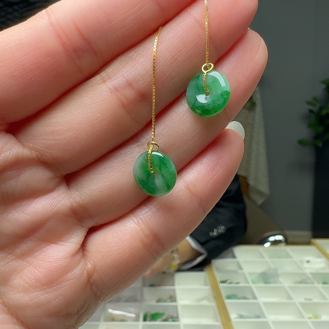 翡翠银S925镶嵌耳饰天然