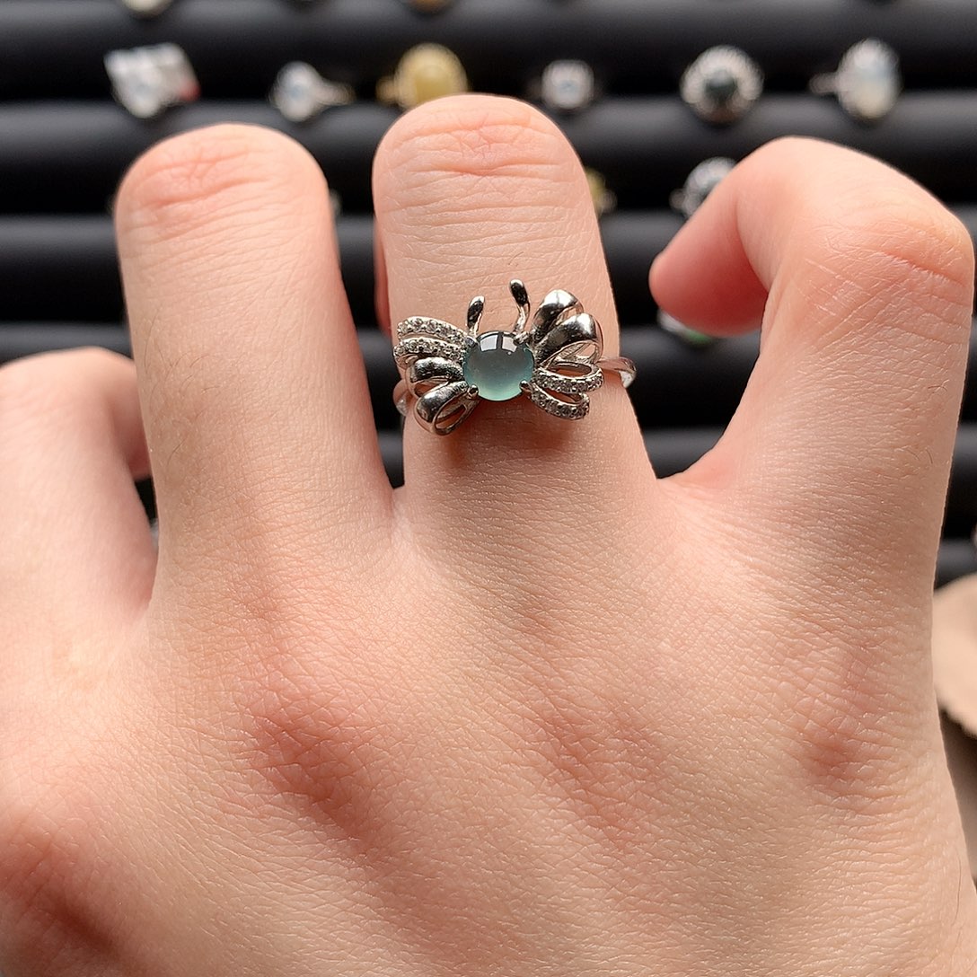 翡翠戒指银S925镶嵌0113