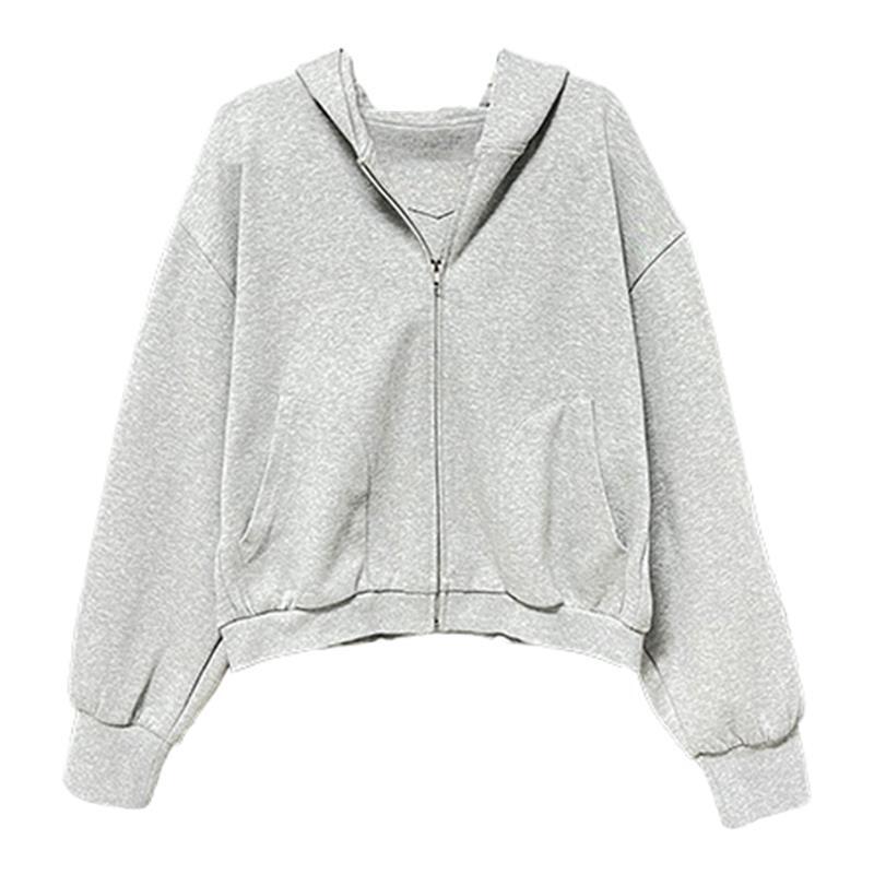 B-babes【灰唯一】秋冬重磅辣妹连帽卫衣宽松显瘦拉链开衫外套-倾