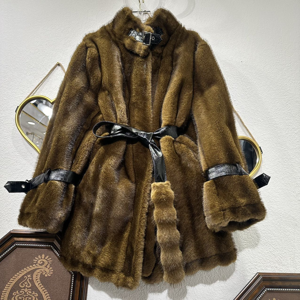 人造皮草 118人造皮草中长款系带加厚高端保暖气质女士冬季外套