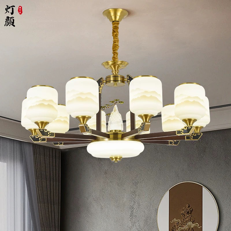 新中式客厅主灯吊灯迎客松全铜吊灯卧室2024年新款中国风高档吊灯