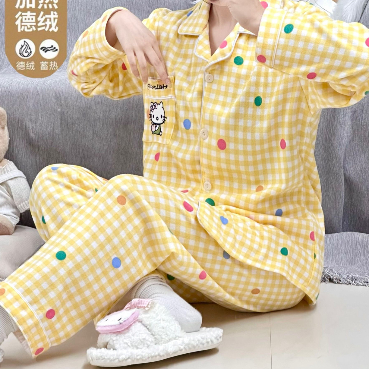 2025秋冬德绒长袖睡衣蓄热女秋冬季加厚甜美可爱卡通家居服套装