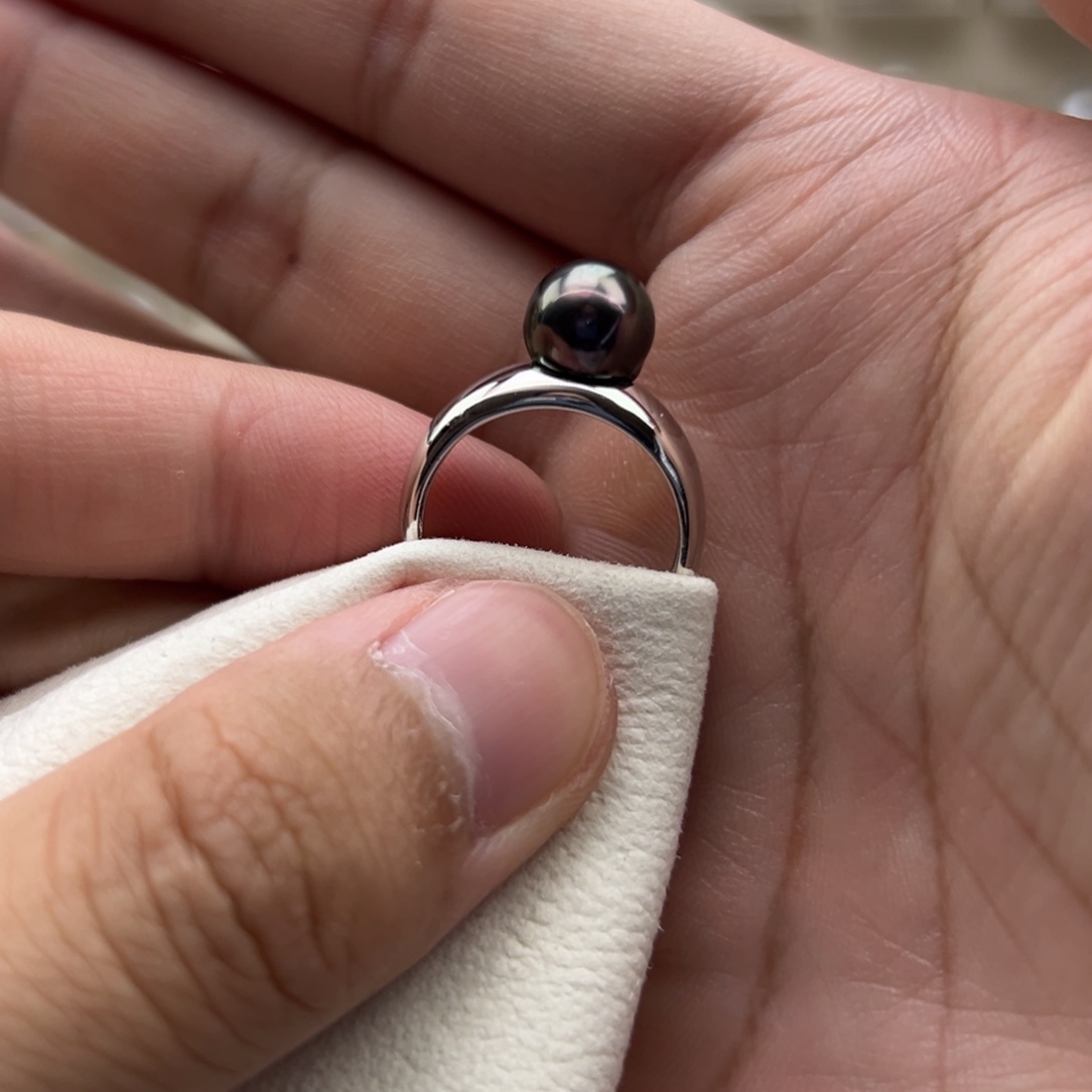 银S925镶嵌戒指海水珍珠8.5mm正圆大溪地戒指