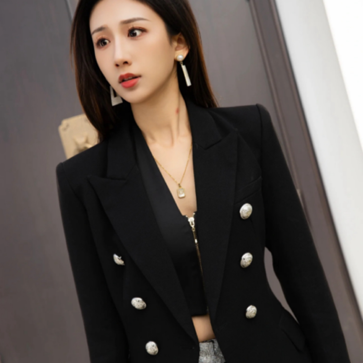 99新 BALMAIN/巴尔曼 rou25/黑色编织外套 羊毛 36码