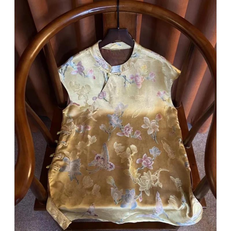 蝶舞|新中式百搭斜襟盘扣国风立领时尚黄色小衫2025A1539-七七