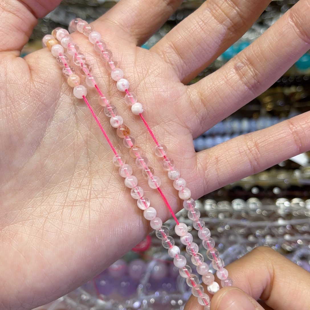 玛瑙/玉髓散珠天然粉雪花幽灵卡4长条38厘米