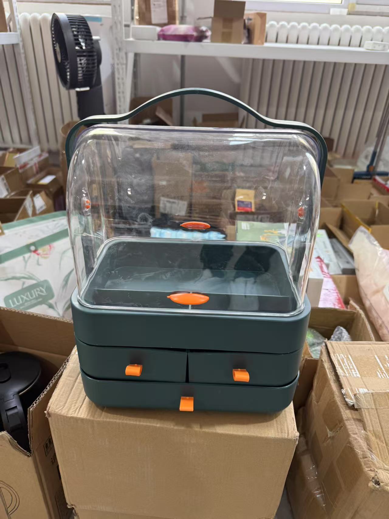 网红桌面化妆品收纳盒防尘抽屉式带盖家用梳妆台口红护肤品置物架