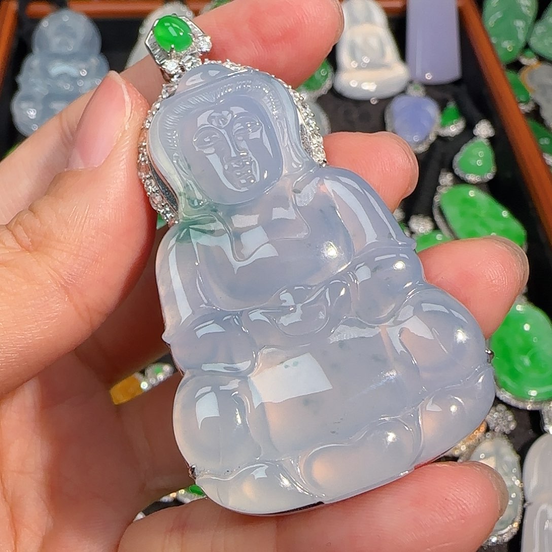 翡翠颈饰18K金镶嵌冰紫大观音