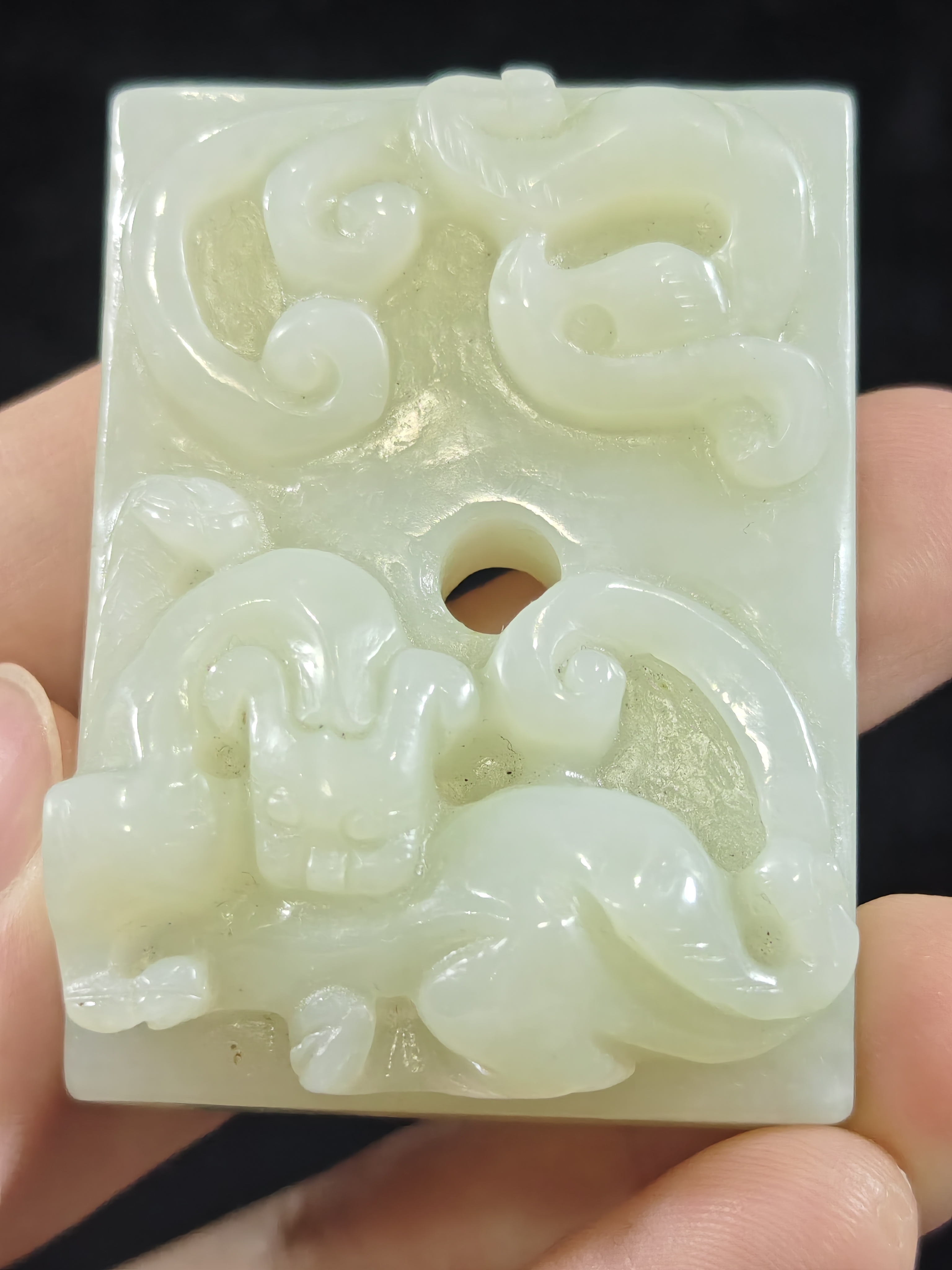  旧藏天然和田玉龙凤呈祥玉牌挂件配饰62克51*38*18mm